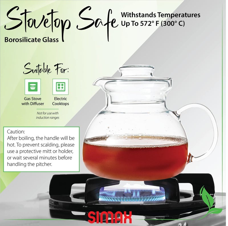 Simax Glass Teapot for Stovetop: Clear Glass Tea Kettle with Spout - 1 Quart/4 Cup Teapot - Microwave Safe - Image 3
